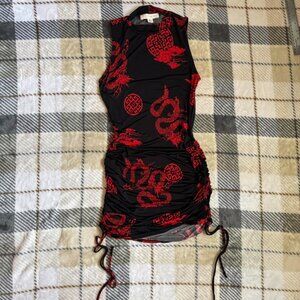 Red and black mini dress